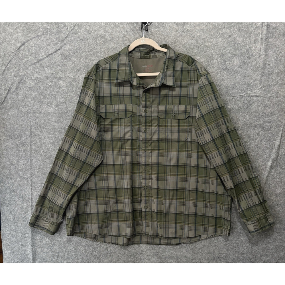 Swiss Tech Plaid Shirt‎ Mens 3XL Green Plaid Pockets Lightweight Stretch
